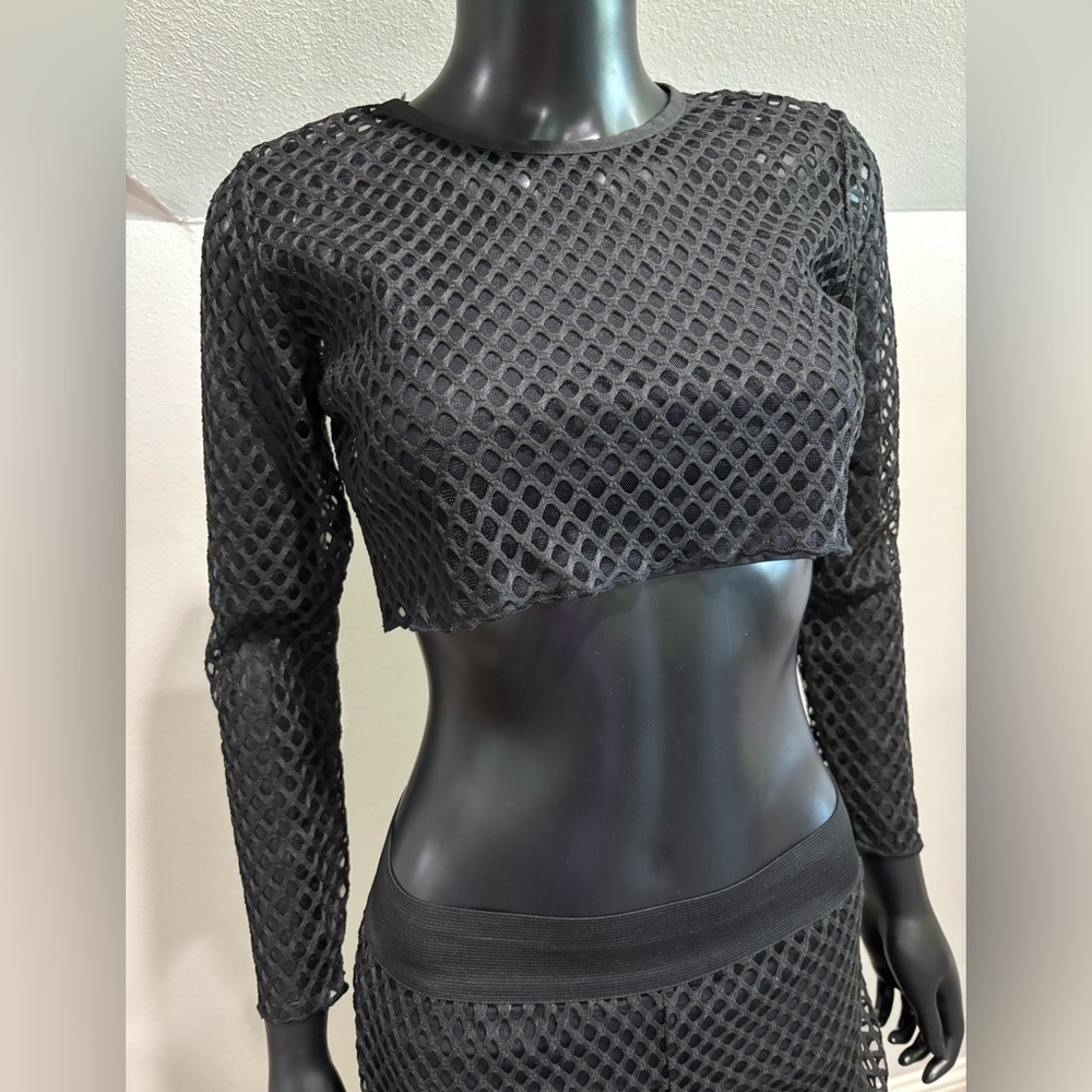 Two piece net black crop top and pants medium new with tags great cover up - Picture 2 of 9